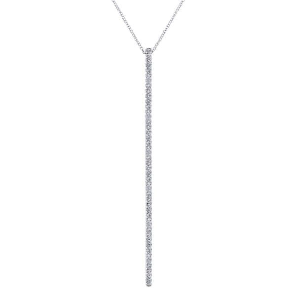 14K White Gold Vertical Diamond Bar Necklace