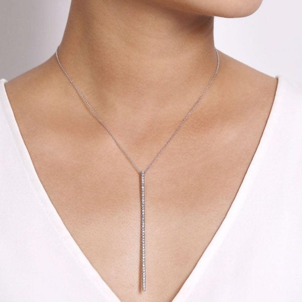 14K White Gold Vertical Diamond Bar Necklace - Image 3