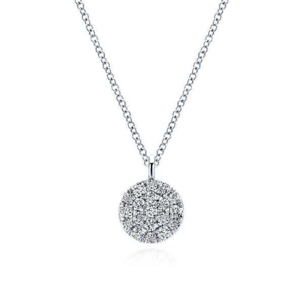 14k White Gold Round Pave Diamond Fashion Necklace