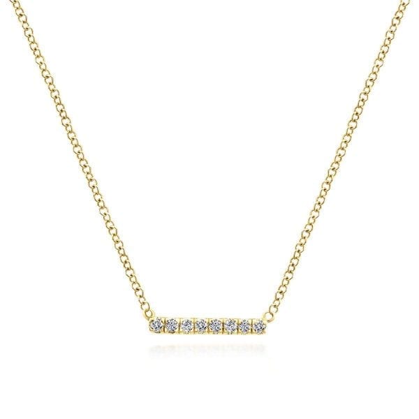 14K Yellow Gold Petite Pavé Diamond Bar Pendant Necklace