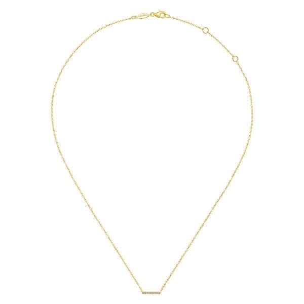 14K Yellow Gold Petite Pavé Diamond Bar Pendant Necklace - Image 2