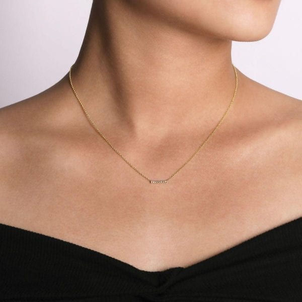 14K Yellow Gold Petite Pavé Diamond Bar Pendant Necklace - Image 3