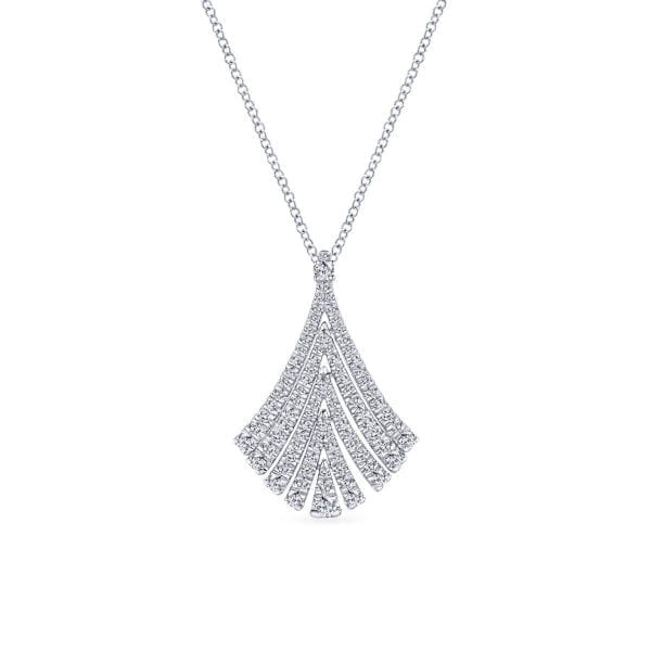 14K White Gold Pavé Diamond Fan Pendant Necklace