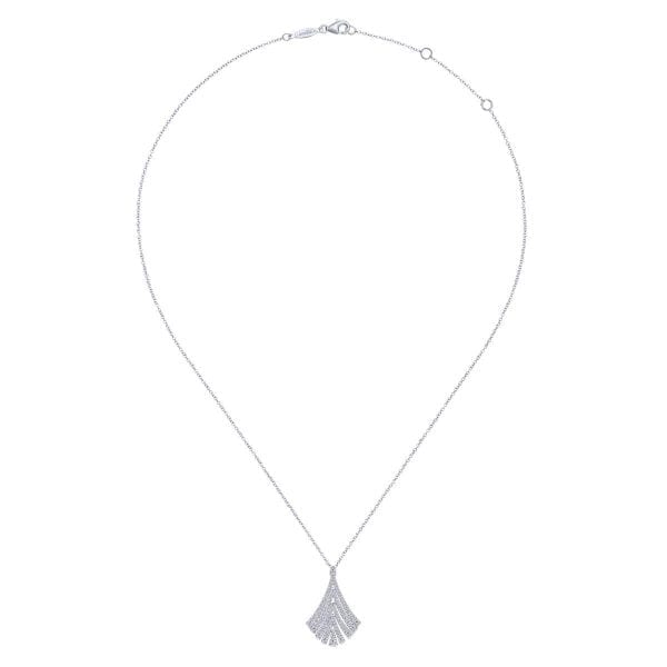 14K White Gold Pavé Diamond Fan Pendant Necklace - Image 2