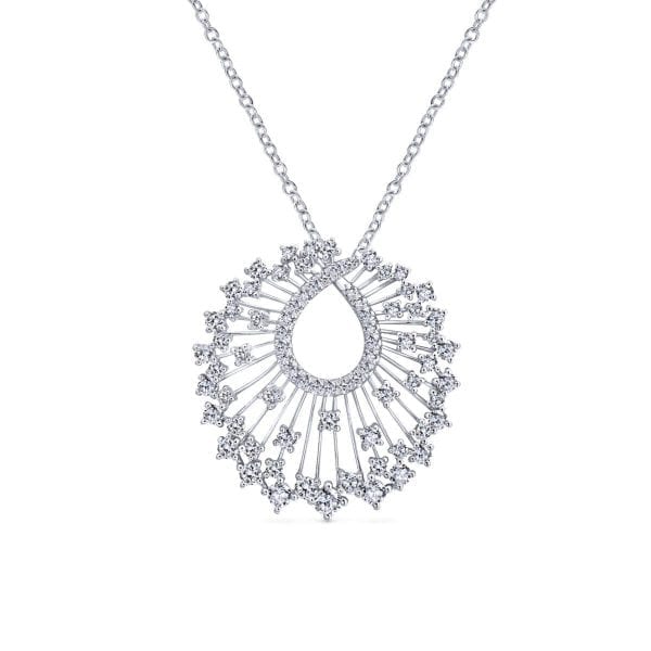 18k White Gold Waterfall Swirl Diamond Necklace