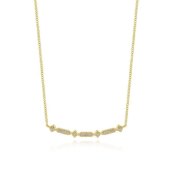 14K Yellow Gold Curved Geometric Diamond Bar Necklace