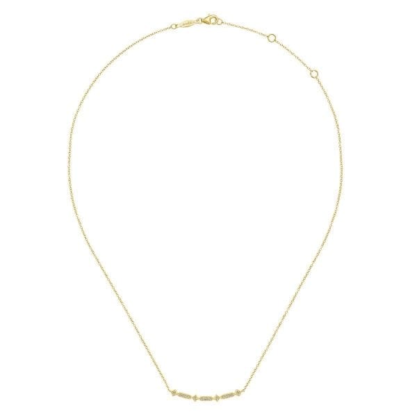 14K Yellow Gold Curved Geometric Diamond Bar Necklace - Image 2