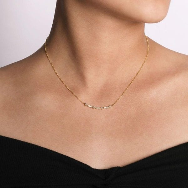 14K Yellow Gold Curved Geometric Diamond Bar Necklace - Image 3