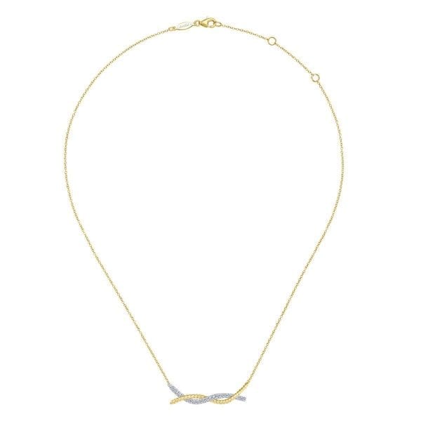 14K Yellow/White Gold Twisted Pavé Diamond Bar Necklace - Image 2