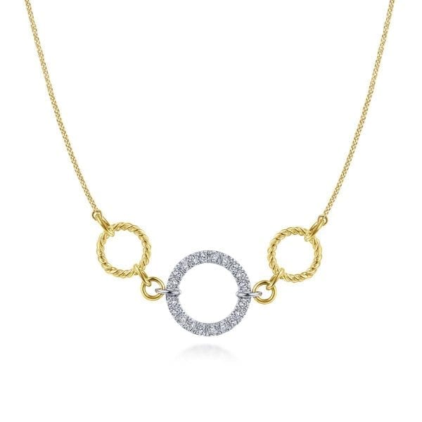 14K Yellow/White Gold Twisted Pavé Diamond Loop Necklace