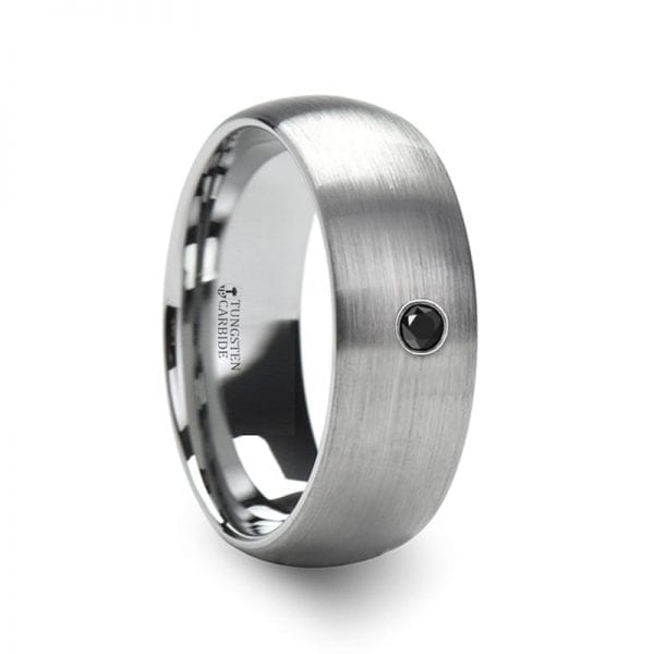 PERSEID Tungsten Carbide Brushed Finish Domed Ring with Black Diamond