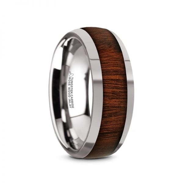 DALBERG Tungsten Carbide Rose Wood Inlay Polished Finish Men's Domed Wedding Ring