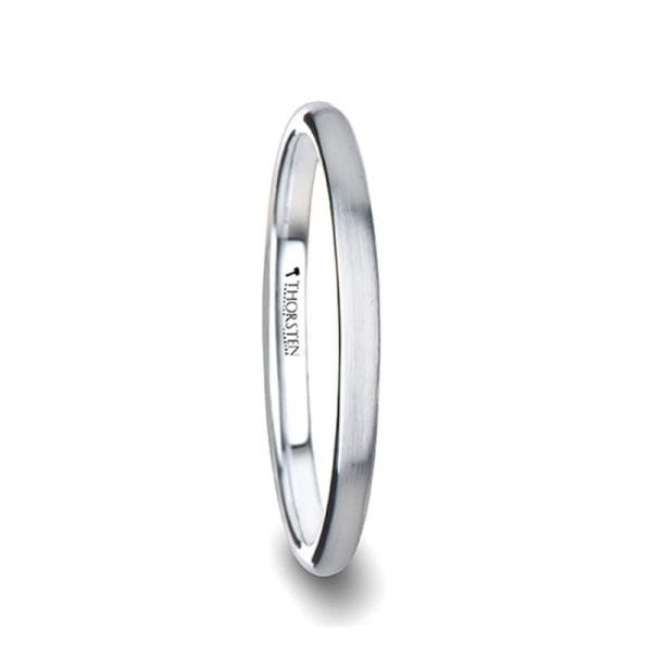 BRONWEN Domed White Tungsten Carbide Ring with Brushed Finish for Her