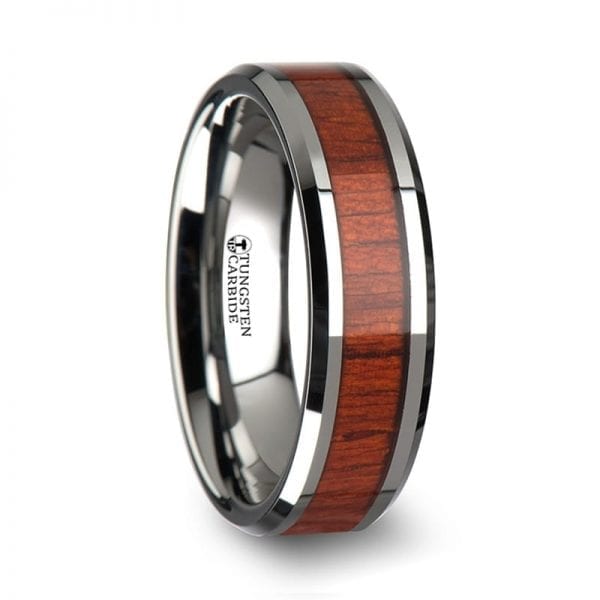 NARRA Tungsten Wood Ring with Polished Bevels and Padauk Real Wood Inlay