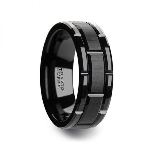 Windsor Beveled Black Tungsten Carbide Wedding Band