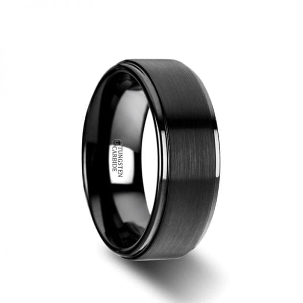 ORION Flat Black Tungsten Ring with Brushed Raised Center & Polished Edges