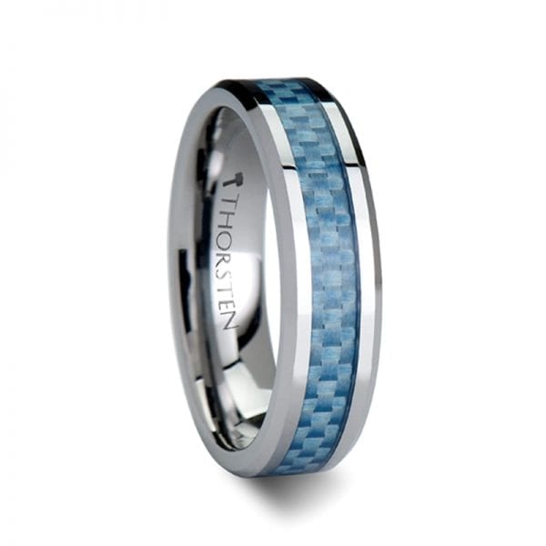 AUGUSTUS Tungsten Carbide Ring with Blue Carbon Fiber Inlay