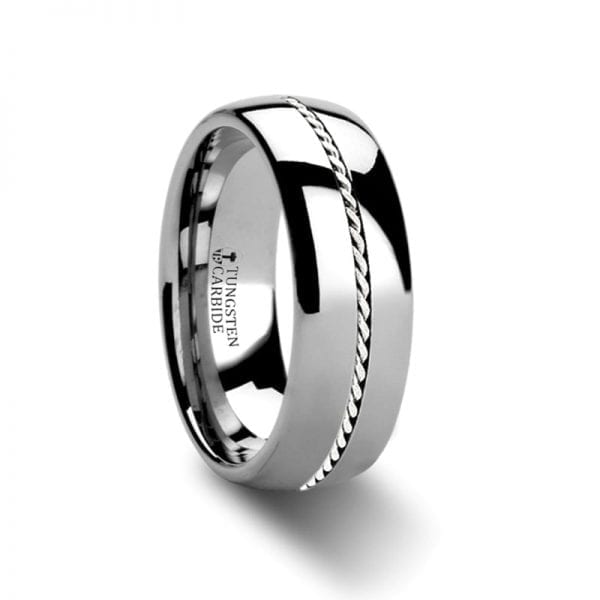 PHYTHEON Domed Tungsten Carbide Ring Braided Platinum Inlay