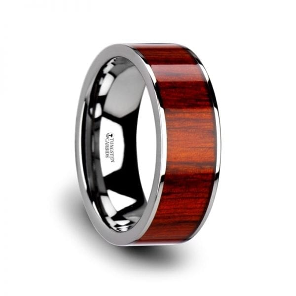 CLAYMORE Flat Tungsten Carbide Band with Exotic Padauk Wood Inlay and Polished Edges