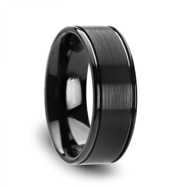 Turner Flat Brushed Finish Center Black Tungsten Carbide Wedding Band