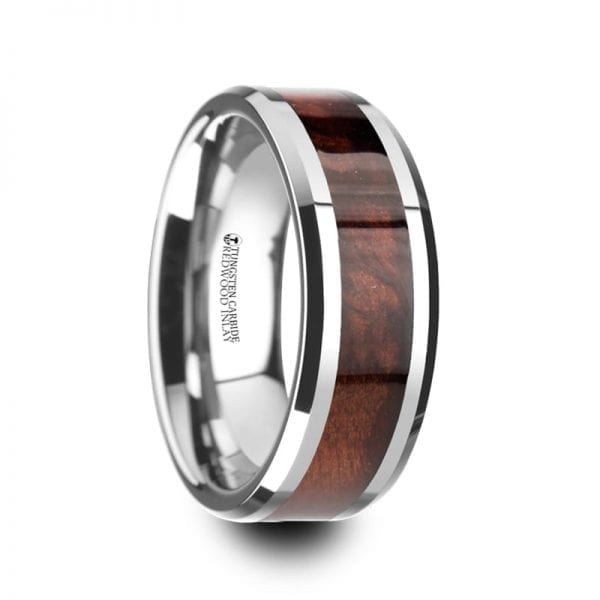 AUBURN Red Wood Inlaid Tungsten Carbide Ring with Bevels