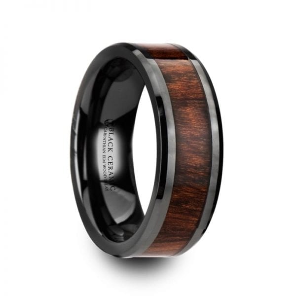 Thracian Carpathian Wood Inlaid Black Ceramic Ring