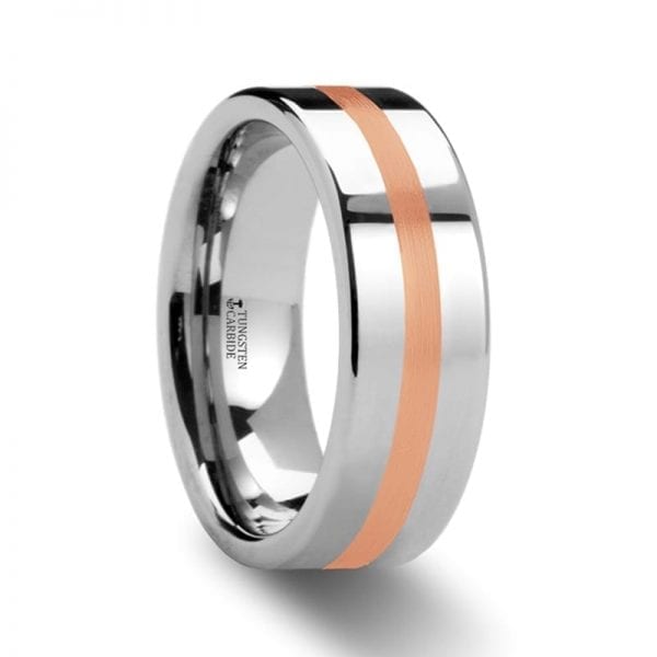 CERBERUS Rose Gold Inlaid Flat Tungsten Carbide Ring