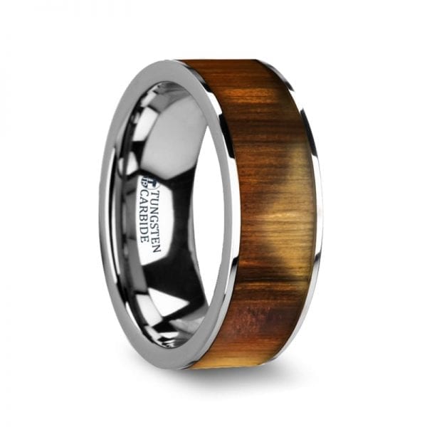 OLIVASTER Olive Wood Inlaid Flat Tungsten Carbide Ring