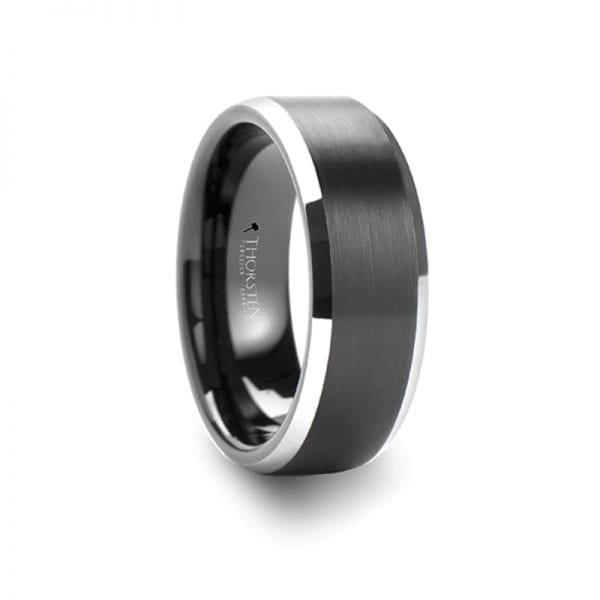 ASTON Black Brushed Center Tungsten Carbide Ring