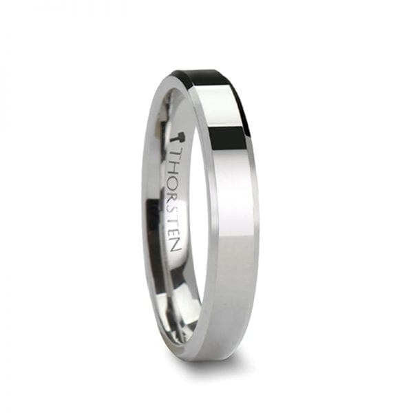 BELLISSIMA White Tungsten Carbide Ring with Beveled Edges