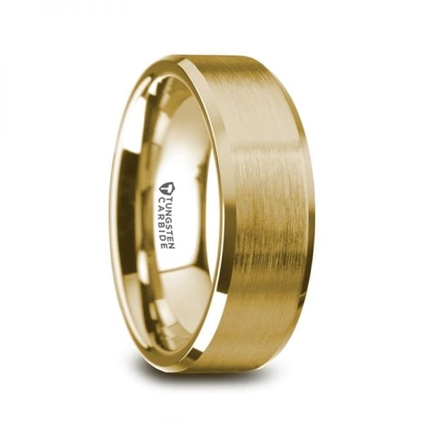 HONOR Gold Plated Tungsten Beveled Polished Edges Flat Ring with Brushed Center