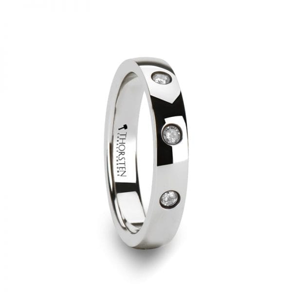 ISABELLA Rounded White Tungsten Carbide Ring with 3 Diamonds