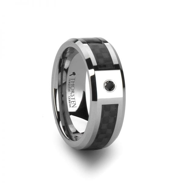 BENTLEY Tungsten Carbide Ring with Black Carbon Fiber and Black Diamond