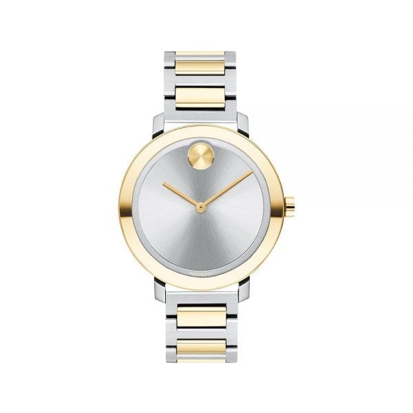 Movado BOLD, 34 mm Two-Tone Stainless Steel And Pale Yellow Gold Ion-Plated Stainless Steel Case And Bracelet With A Silver-Toned Dial