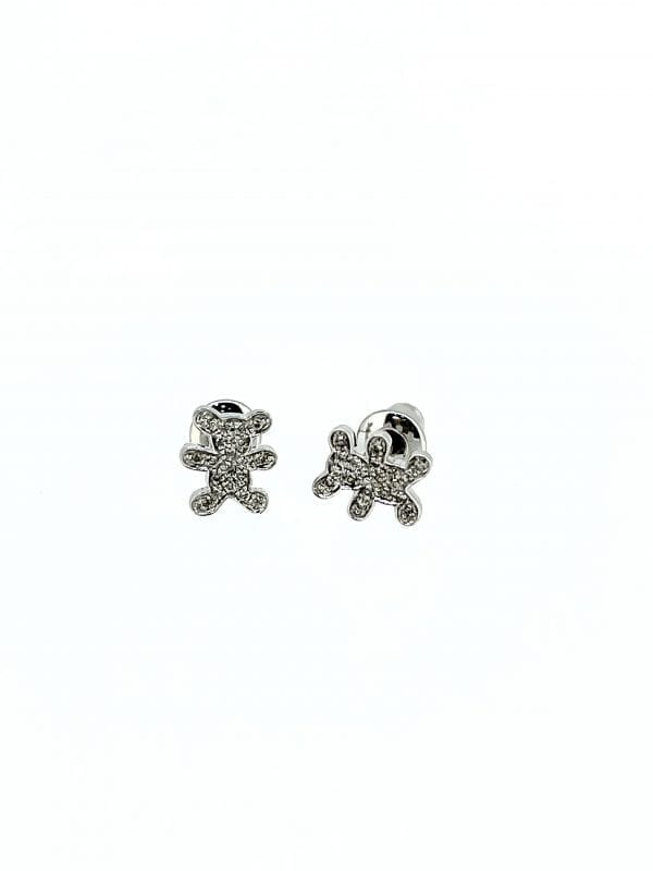 14k White Gold Teddy Bear Earrings .10 carat diamonds