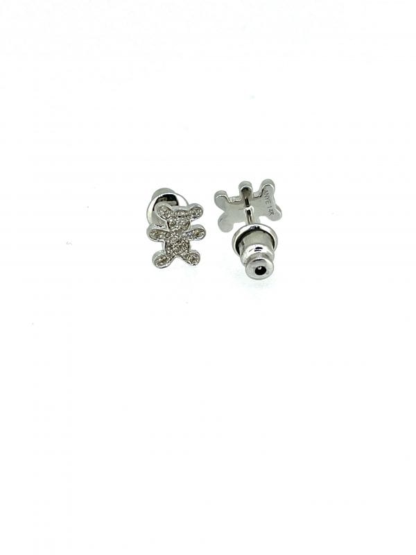 14k White Gold Teddy Bear Earrings .10 carat diamonds - Image 2