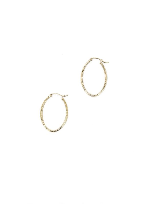 14Kt. Yellow Gold Oval Hoop Earrings Diamond Cut - Image 4