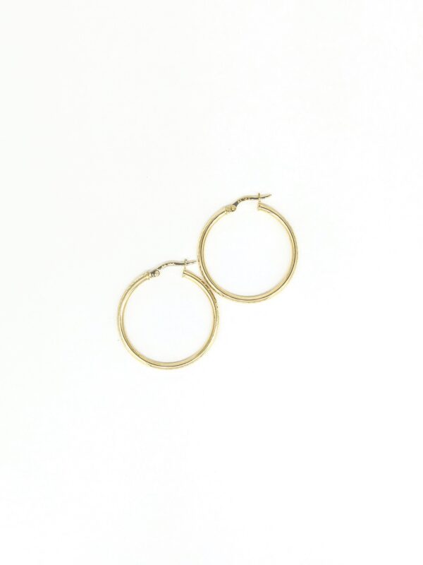 14Kt. Yellow Gold Hoop Earrings/ Diamond Cut & Knife Edge - Image 2