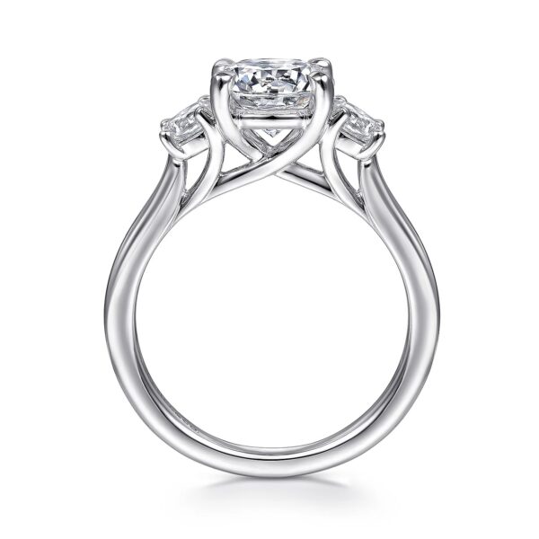 14Kt. White Gold Round Three Stone Engagement Ring/ Setting only, Center Stone Not Included - Image 3