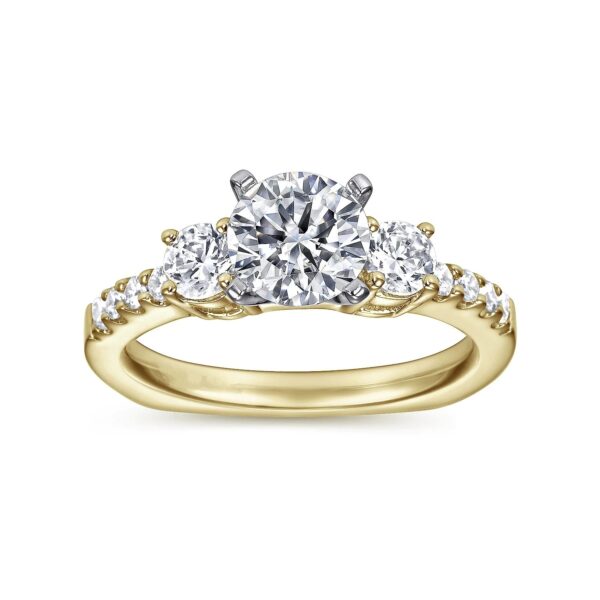 14K White-Yellow Gold Round Diamond Three Stone Engagement Ring