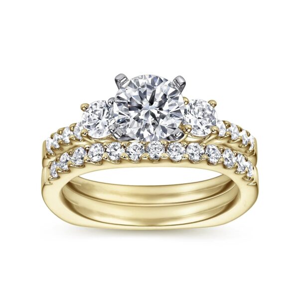 14K White-Yellow Gold Round Diamond Three Stone Engagement Ring - Image 4