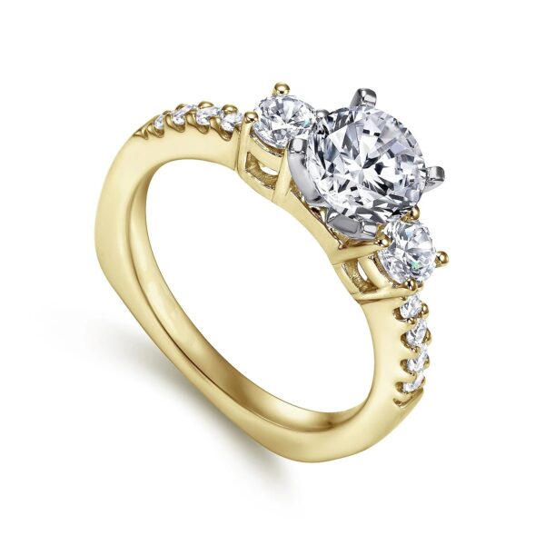 14K White-Yellow Gold Round Diamond Three Stone Engagement Ring - Image 2