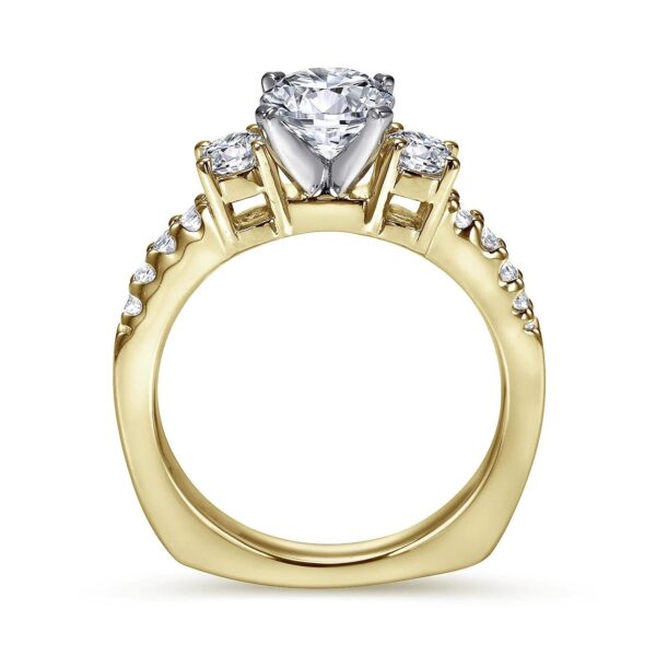 14K White-Yellow Gold Round Diamond Three Stone Engagement Ring - Image 3