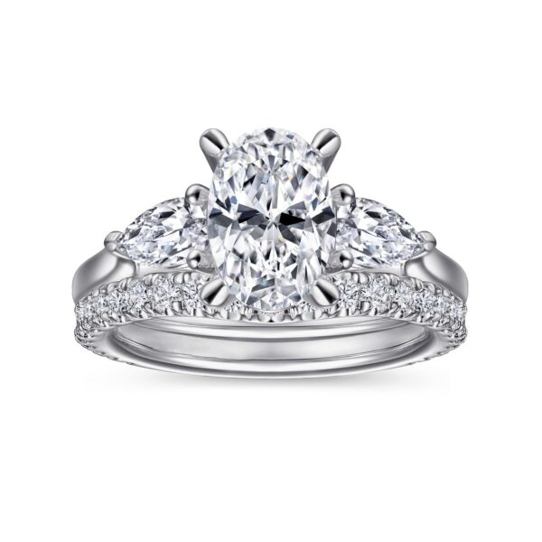 14Kt. White Gold Oval Three Stone Diamond Engagement Ring - Image 3