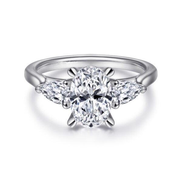 14Kt. White Gold Oval Three Stone Diamond Engagement Ring