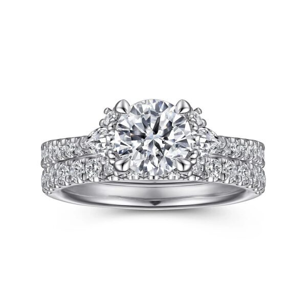 14K White Gold Round Three Stone Diamond Engagement Ring - Image 5