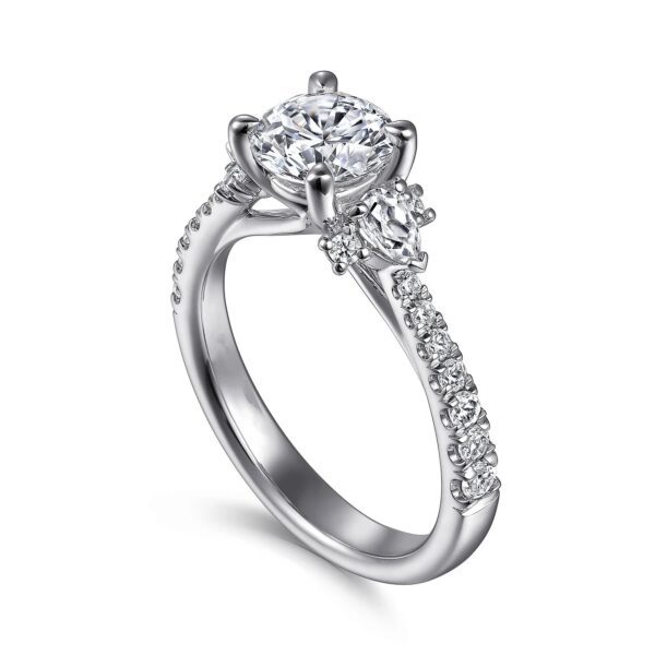 14K White Gold Round Three Stone Diamond Engagement Ring - Image 4