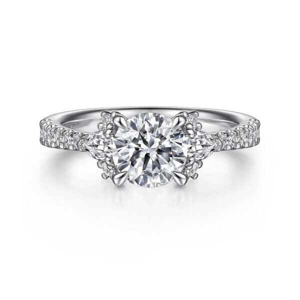 14K White Gold Round Three Stone Diamond Engagement Ring