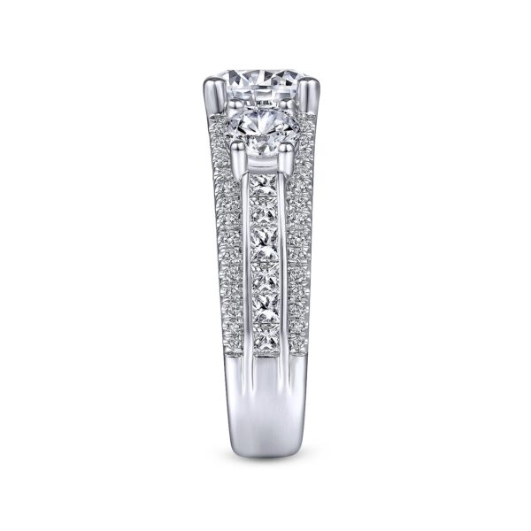 14K White Gold Round Three Stone Diamond Engagement Ring - Image 4