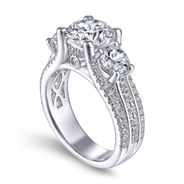 14K White Gold Round Three Stone Diamond Engagement Ring - Image 2